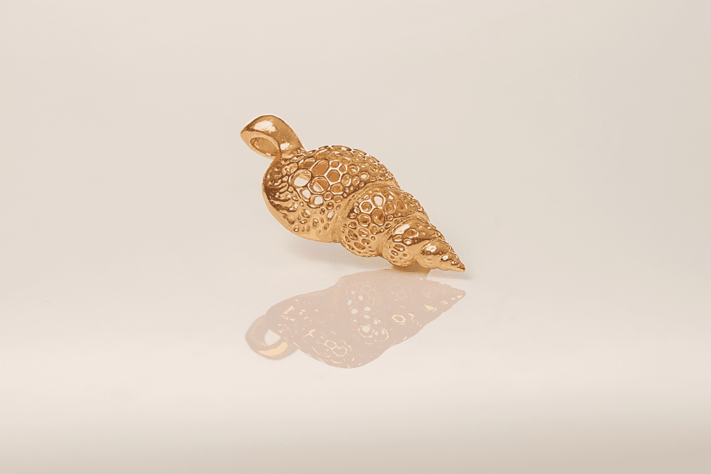 Modern Design Perforated Shell Pendant Jewelry Design | 24k Gold | .9999 Fine Gold - Image 6